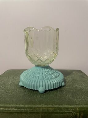Blue Pedestal Votive Holder with clear Glass Cup